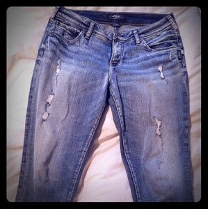 Silver distressed cropped jeans